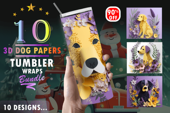 3D Dog Tumbler & Flower Sublimation Designs for Crafters