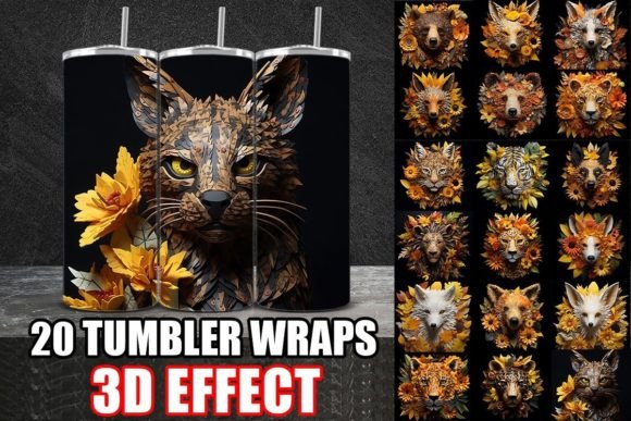 3D Fall Papercut Animals Tumbler Wrap Bundle