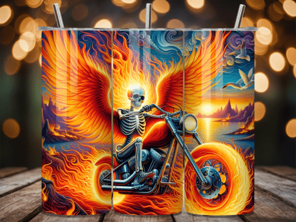 3D Flaming Angel Skull Tumbler Wrap: Bold Design for Your Projects