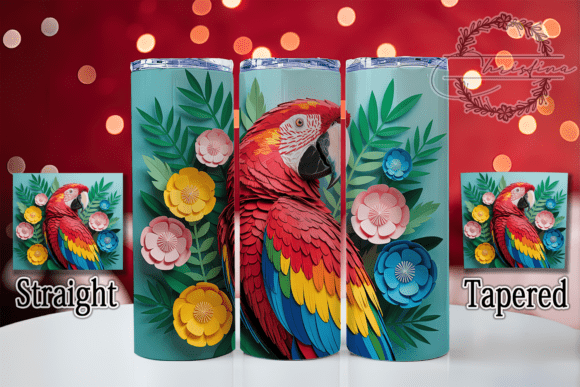 3D Floral Exotic Parrot Tumbler Design