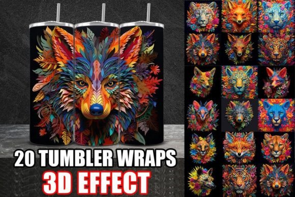 3D Papercut Wild Animals Tumbler Wrap Bundle for Creators