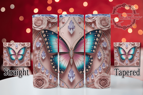 3D Sparkling Butterfly Floral Tumbler Design
