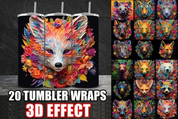 3D Summer Animals Tumbler Wrap Design Bundle