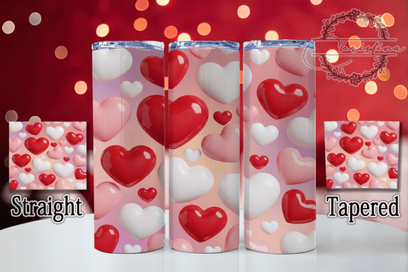 3D Vintage Valentine Hearts Tumbler Design