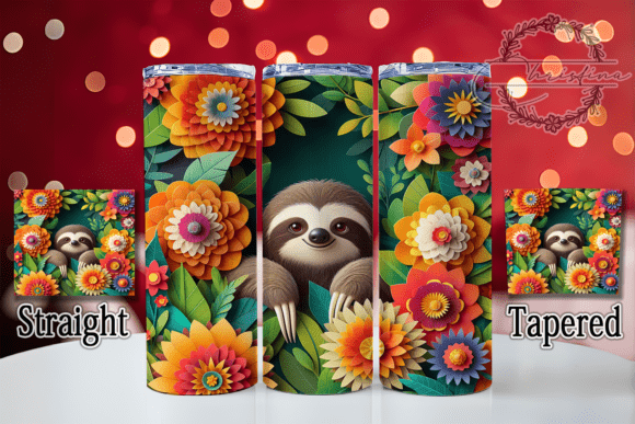 3D Whimsical Floral Sloth Tumbler: A Charming Design Asset