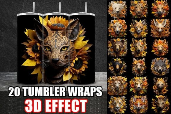 3D Yellow Flowers Animals Tumbler Wrap Bundle