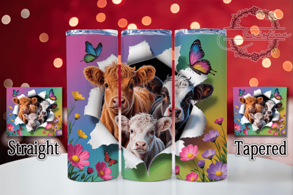 Charming 3D Whimsical Floral Cow Tumbler Design