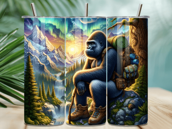 Hiking Gorilla Mountain 3D Tumbler Wrap: Premium Sublimation Design