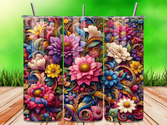 Vibrant 3D Floral Garden Bloom Tumbler Wrap Design